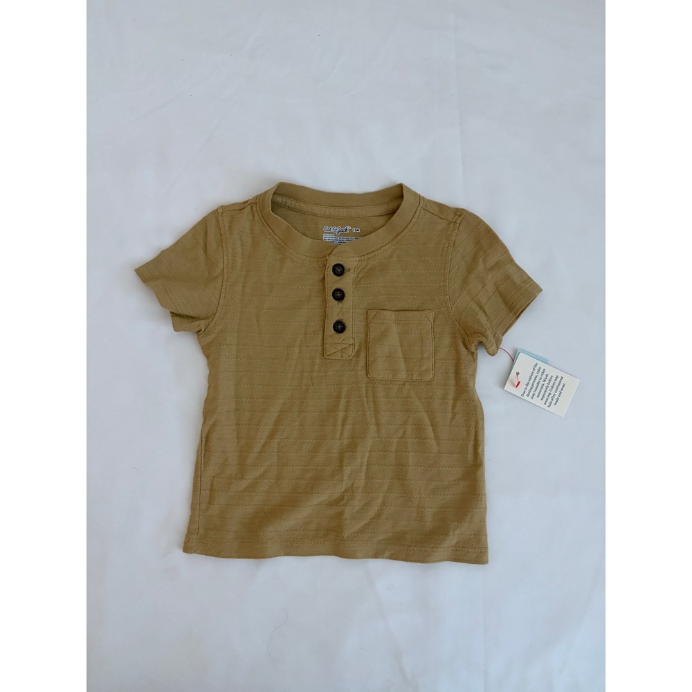 Cat & Jack Baby Boys Mustard Tan Cotton Slub Henley Short Sleeve Shirt 12M NWT